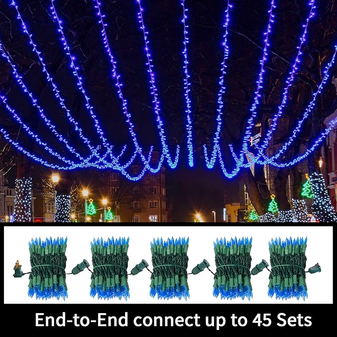 LAMPHOME Blue LED Xmas String Light 100 Count Green Wire 21.6 Ft LED Hanukkah Light for Indoor Outdoor Home Décor, Wedding Independence Day Lighting Decoration