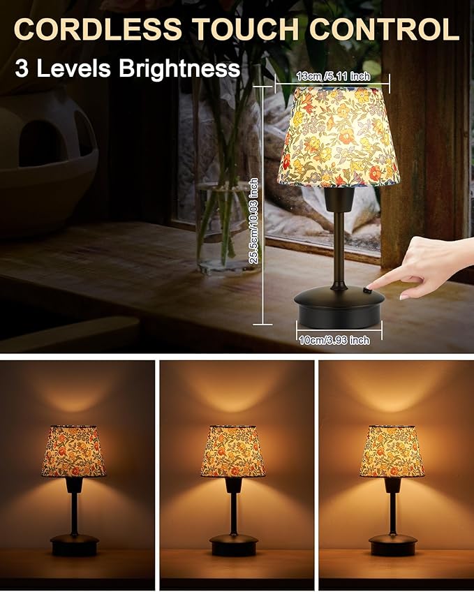 2 Pack Small Cordless Table Lamps for Restaurant Dinner Dining, 5200mAh Rechargeable Battery Operated Lamps, Brightness Dimmable, Night Bedside Touch Light, Living Room Kitchen Outdoor Table Light