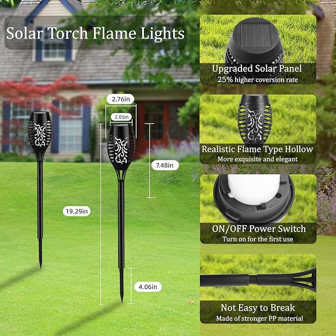 Solar Flame Lights Outdoor, Solar Torch Lights with Flickering Flame for Garden Decor - Waterproof 12 Led Torches for Outside, Yard Light for Pathway Lawn Patio Halloween Decorations 12 Pack