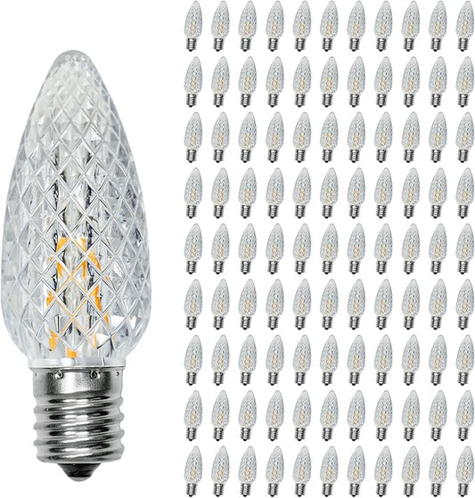 100 Pack C9 Led Christmas Lights Bulb, C9 Replacement LED Christmas Lights Outdoor Bulb, C9 Shatterproof Led Bulb for Christmas String Lights, E17 Base, Commercial Grade 2200K Warm White Bulbs