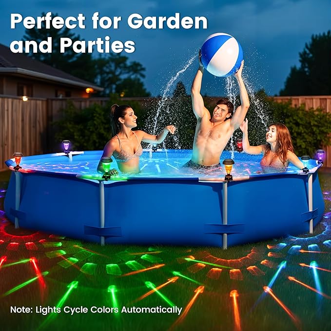 Solar Pool Lights for Framed Above Ground Pools, Waterproof Lights at Night Backyard Pool Accessories, RGB Color Light for Frame Swimming Pools, 6 Pack