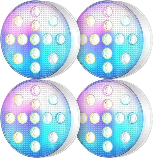 SUNDISC 3000mAh Rechargeable Submersible Pool Lights, IP68 Waterproof Waterproof Underwater Charging Battery Operated Controlled 16 Color Changing LED with Magnet Floating Lights 4 Pack