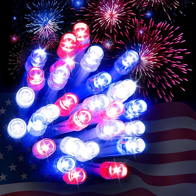 Red White Blue 4th of July Decoration Light - 30 LED 11.5Ft Patriotic Battery String Lights with 8 Modes, Timer, Waterproof - Independence Day Lighting for Outdoor House Holiday Memorial Day Decor