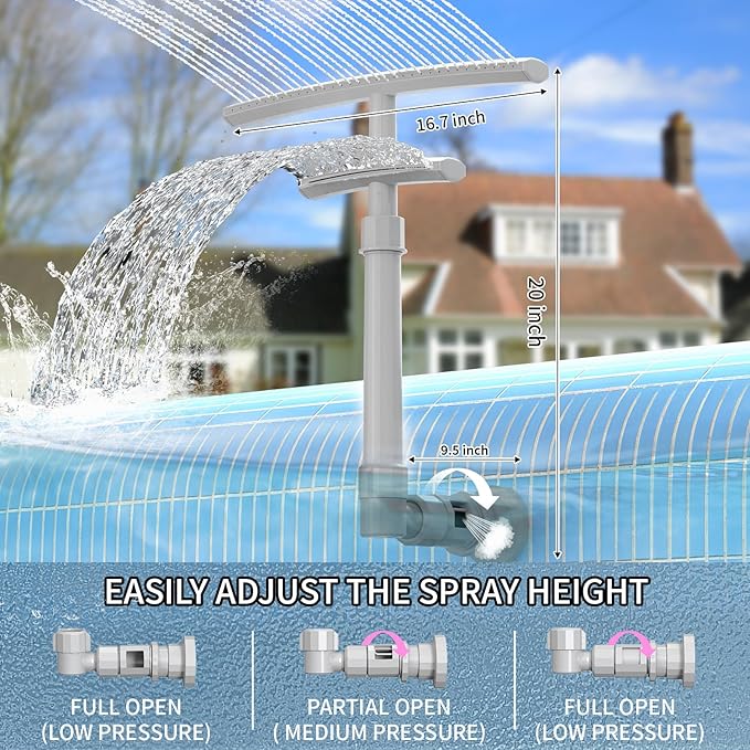 Pool Fountain for Above and Inground Pools, Dual-Layer Spray Pool Waterfall Sprinkler Chiller Aerator, Water Fountain Swimming Pool Accessories (for in-tex & Best-Way & Hay-Ward & Cole-Man)