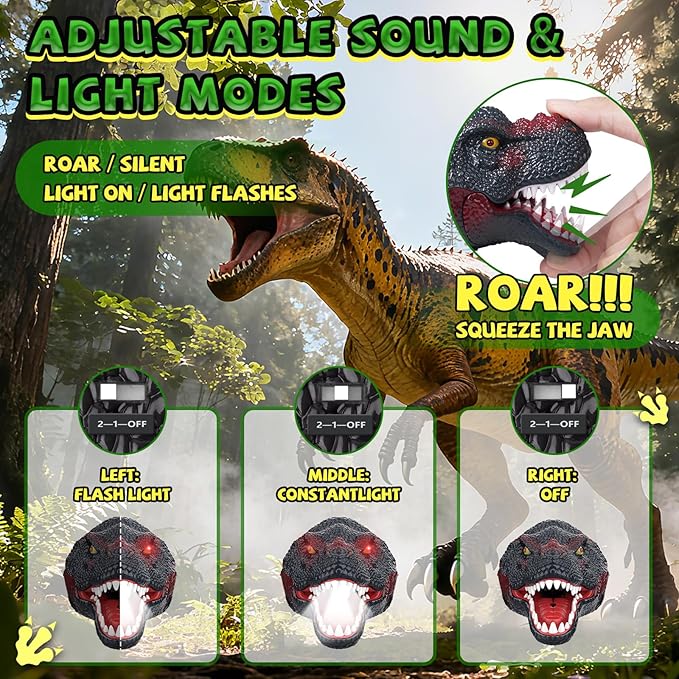 Dinosaur Headlamp for Kids Flashlight Rechargeable Led Headlights Roar & Silent Mode, T-Rex Dinosaur Toys for Kids 3-5 4-6 5-7 6-8, Camping Gear, Easter Gifts for Boys Girls Adults
