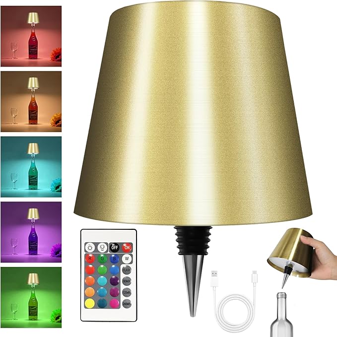 2025 New Wireless Bottle Lamp - LED Bottle Lights for Liquor & Wine Bottles, Cordless Lampshade, Whiskey Bottle Top Light, Bottle Stopper Night Light Kit, Rechargeable RGB Remote & Touch-Dimmable