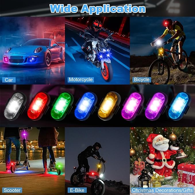 PIFOOG 6PCS Wireless LED Strobe Lights with Remote Control Anti Collision Light RGB Magnetic Rechargeable Motorcycle Light for Cars Trucks Bike Scooter Night Driving Warning Flashing Strobes Lights