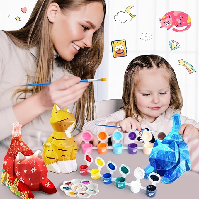 Goody King Paint Your Own Cat Lamp Art Kit 2pcs, DIY Night Light, Arts & Crafts for Kids Ages 8-12, Painting Kit for Girls Boys Age 4 5 6 7 8+, Art Supplies Cat Craft Gift for Birthday, Party