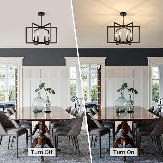 21 Inch Large Chandelier, Vintage Farmhouse Pendant Ceiling Light Fixture for Dining Room, Kitchen Island, Living Room, Bedroom, Entryway, Hallway, Black Modern Rustic Hanging Lamp