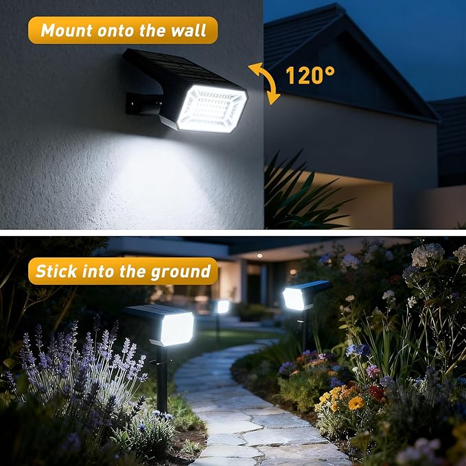 Solar Spot Lights Outdoor Waterproof IP65, [8 Pack/100 LED/4 Modes] 2-in-1 Solar Landscape Spotlights, Auto On/Off Solar Powered Flood Lights for Outside Yard Garden Pathway(Cool White)