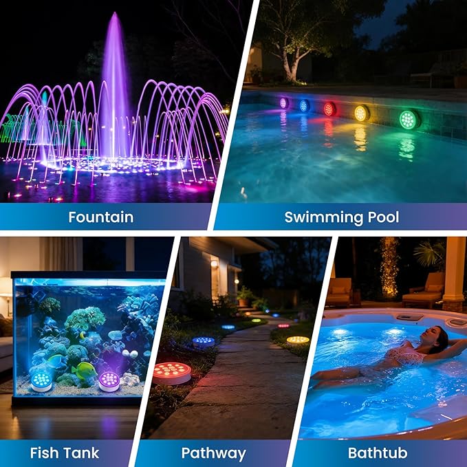 LOFTEK Submersible LED Lights with Remote, 13 LED Rechargeable Pool Lights for Inground Above Ground Pool, IP68 Waterproof 16 Color Changing Underwater Light for Ponds, Hot Tub, Bath (1 Pack)
