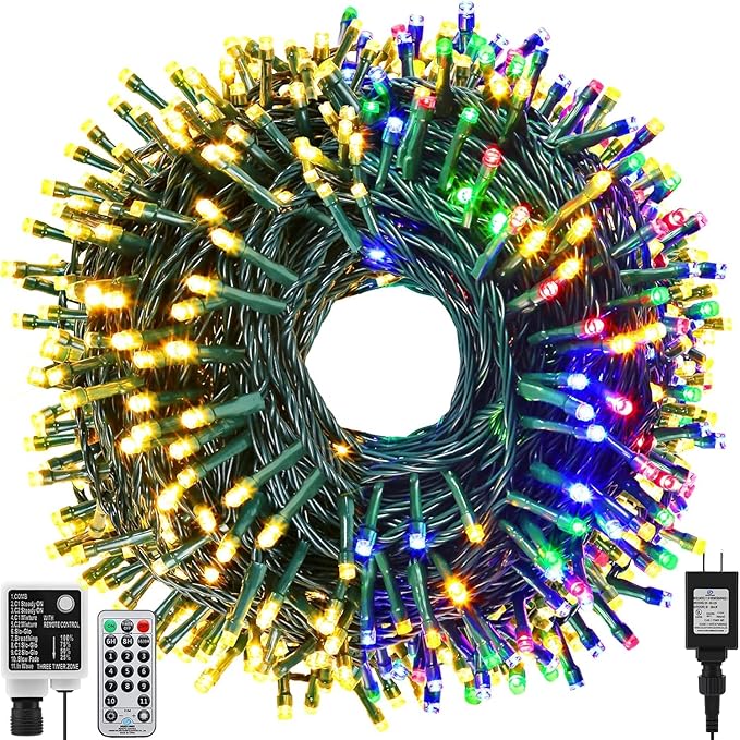 QUWIN Outdoor Christmas String Lights, 180Ft 500 LED UL Certified 11 Lighting Modes, Indoor & Outside Christmas Tree Lights for Christmas Tree, Patio, Holidays, Party ﻿