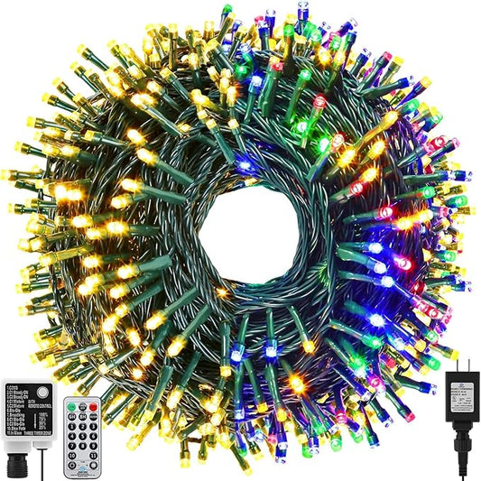 QUWIN Outdoor Christmas String Lights, 180Ft 500 LED UL Certified 11 Lighting Modes, Indoor & Outside Christmas Tree Lights for Christmas Tree, Patio, Holidays, Party ﻿