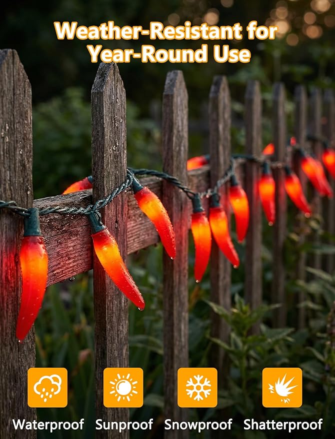 13.6Ft Chilli Pepper Light, Christmas Decorations String Lights with 35 Red Pepper Bulbs, Plug in Fairy Lights for Indoor Party Kid's Room Xmas Tree Patio Bedroom Garden Decor