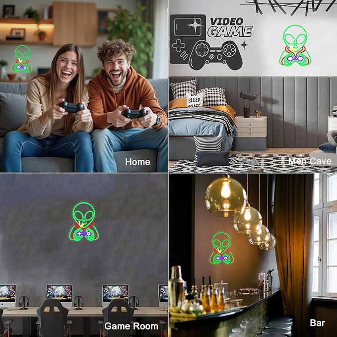 Alien Neon Signs for Wall Decor,Dimmable Alien Playing Games Led Lights Signs for Bedroom Man Cave Game Room Home Bar Party Decor,USB Powered Alien Neon Light for Boys Birthday Gifts 15.7X12.2 in