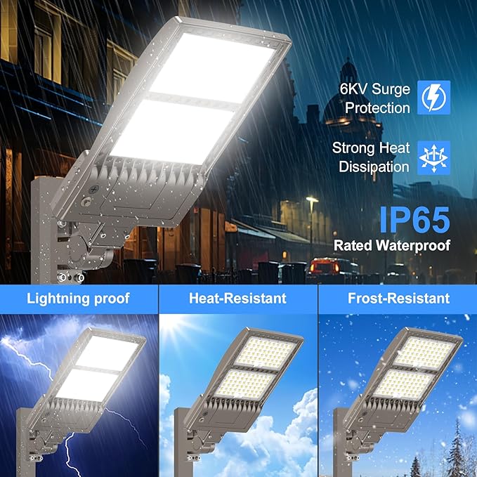 KUKUPPO 2Pack 400W LED Parking Lot Light Power Adjustable, Dusk to Dawn 60,000LM LED Shoebox Flood Pole Light Outdoor Parking Lighting Arm Mount 5000K IP65 Waterproof 100-277V DLC UL Listed