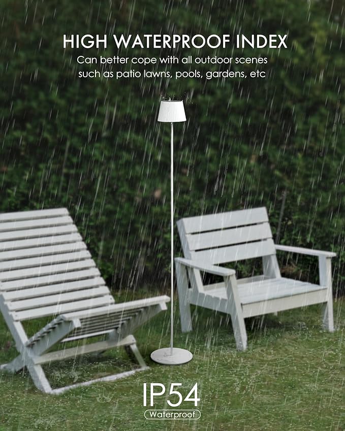 Solar Floor Lamp Outdoor Cordless Floor Lamps for Outdoor and Indoor, IP54 Water Resistant, Dimmable LED Floor Lamps, Stand Lamp for Patio, Living Room, Bedside
