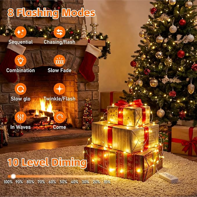 8 Pack Rechargeable Fairy Lights with Remote & DIY Timer, 7ft 20LED Dimmable Silver Wire String Light for Mason Jar, Mini Twinkle Lights for Indoor Christmas Bedroom Wedding Decor, Warm White
