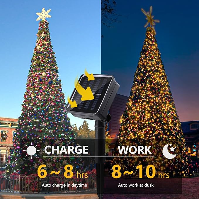 Solar String Lights Outdoor Waterproof Ultra Bright Fairy Light 2pack 100L 8 Modes Garden Light Christmas Tree Decorations Outdoor Lights for Christmas,Thanksgiving Yard Party Wedding (Warm White）
