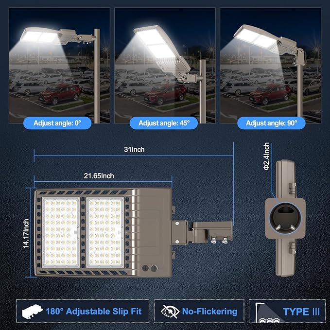 KUKUPPO 2Pack 400W LED Parking Lot Light 60,000LM, Power Adjustable DLC UL Listed LED Shoebox Parking Pole Light 5000K IP65 Waterproof Outdoor Commercial Area Lighting with Slip Fitter 100-277V