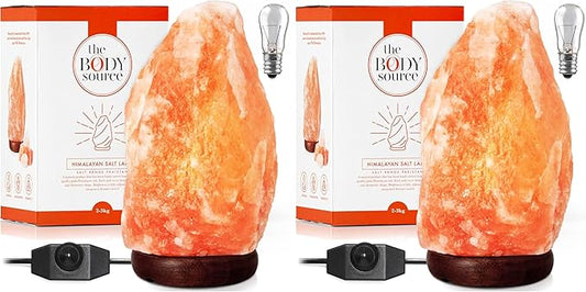 The Body Source Himalayan Salt Lamp 10-12 Inches (11-15lb) | Includes Dimmer Switch | Natural Salt Rock Lamp with Handcrafted Wooden Base & Night Light (Bulb Replacement) (Pack of 2)