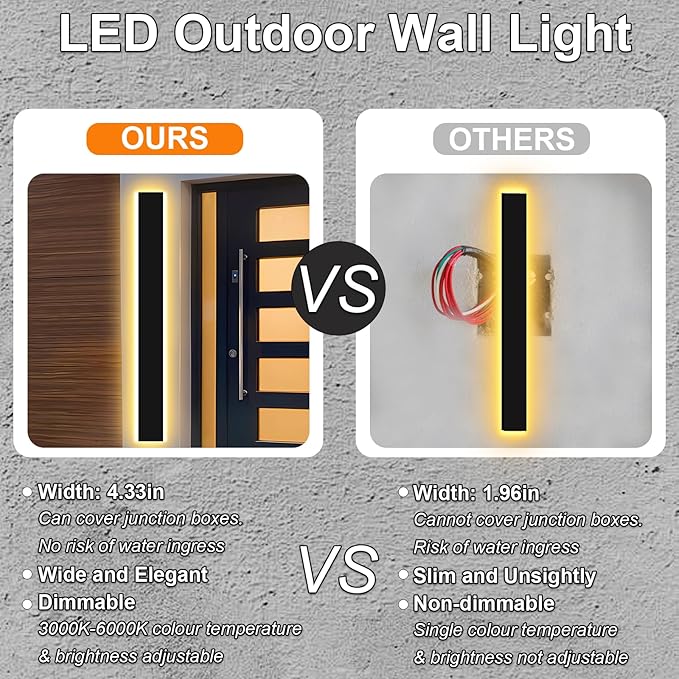 Picico 2PC 24in Modern Outdoor Lights,4.33 Inch Wide IP65 Waterproof Long Exterior Light Fixtures Wall Mount,Dimmable Linear Outdoor LED Wall Sconce,Outside Lighting for Garage,Front Door