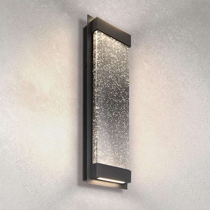 ASD LED 18" Bubble Glass Wall Light Fixture, Outdoor & Indoor Seeded Sconce | 3CCT, Waterproof, Dimmable, Up-Down Glow, ETL Listed | 22W 520LM 3000-5000K 100-277V | Exterior Porch Lighting | Black