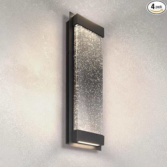 ASD LED 18" Bubble Glass Wall Light Fixture, Outdoor & Indoor Seeded Sconce | 3CCT, Waterproof, Dimmable, Up-Down Glow, ETL Listed | 22W 520LM 3000-5000K 100-277V | Porch Lighting | Black, 4 Pack