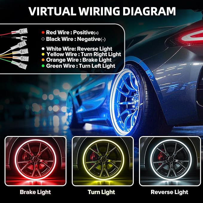 Tavaray 4PCS 15.5" RGB LED Wheel Ring Lights with APP & Remote Control, 178+DIY Dynamic Modes w/Turn Signal Braking and Reverse Function, IP67 Waterproof Wheel Lights for Trucks Pickups Cars Offroad