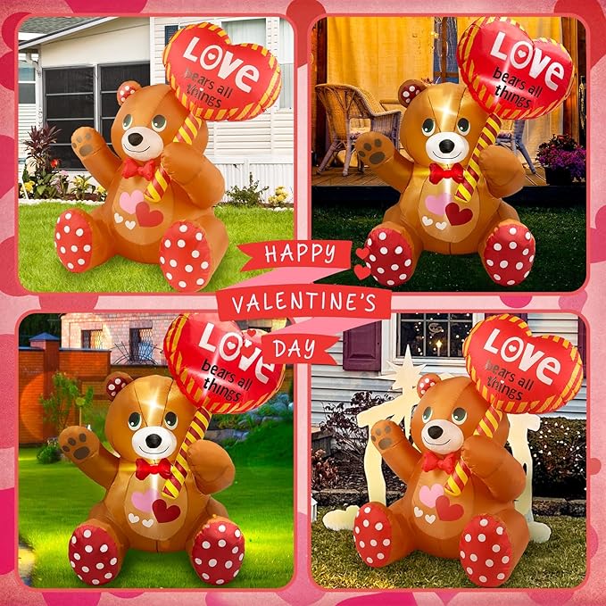 Valentines Day Inflatables Outdoor Decorations Love Blow Up Yard Décor Sweet Romantic Cute LED Lights for Indoor Outside Wedding Holiday Party Garden Lawn (Bear)