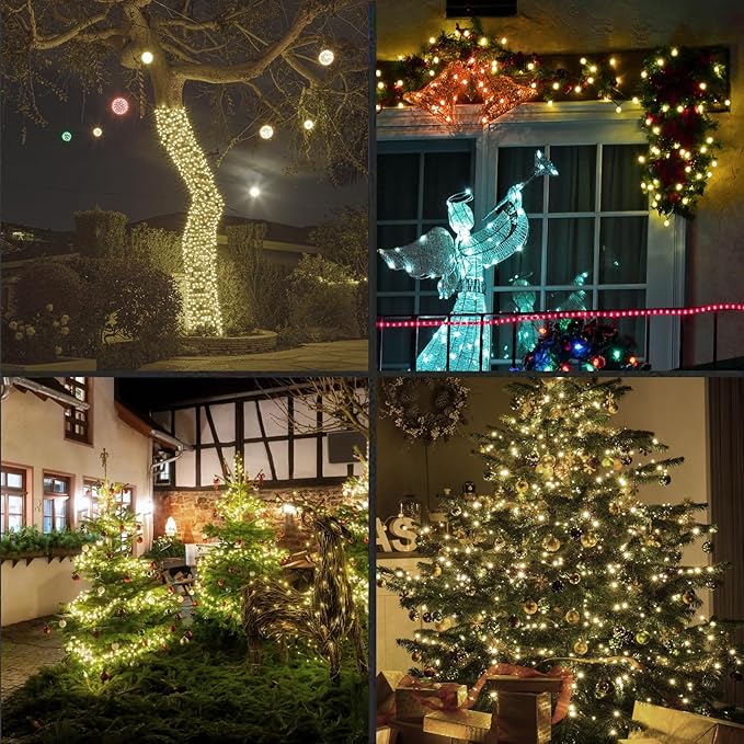 LAMPHOME 50Count String Lights, LED Christmas Lights, 6" SPACING,Green Wire,Warm White,Commercial Grade