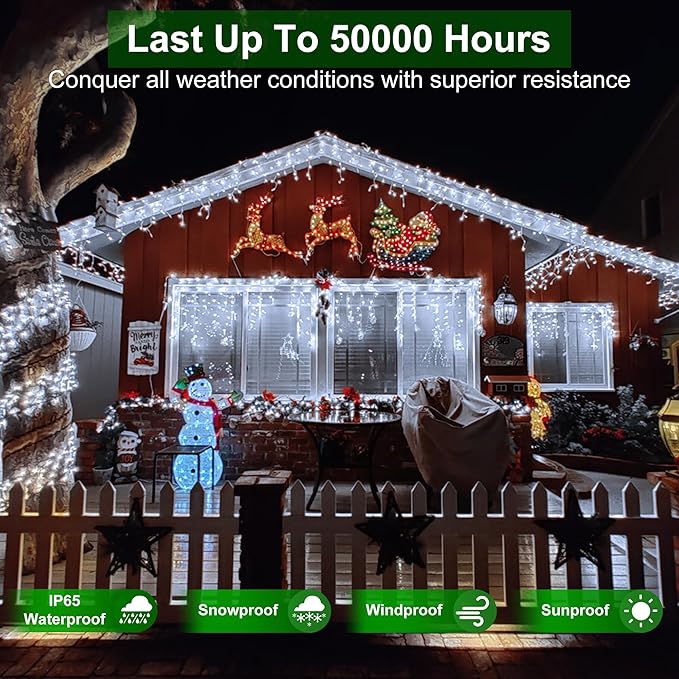 648 LED Outdoor Christmas Lights with 144 Drops, 66ft ChristmasLights with 8 Modes Timer, Christmas Twinkly Lights Waterproof for Wedding Eaves Yard Room Holiday Wedding Party Decor (Cool White)
