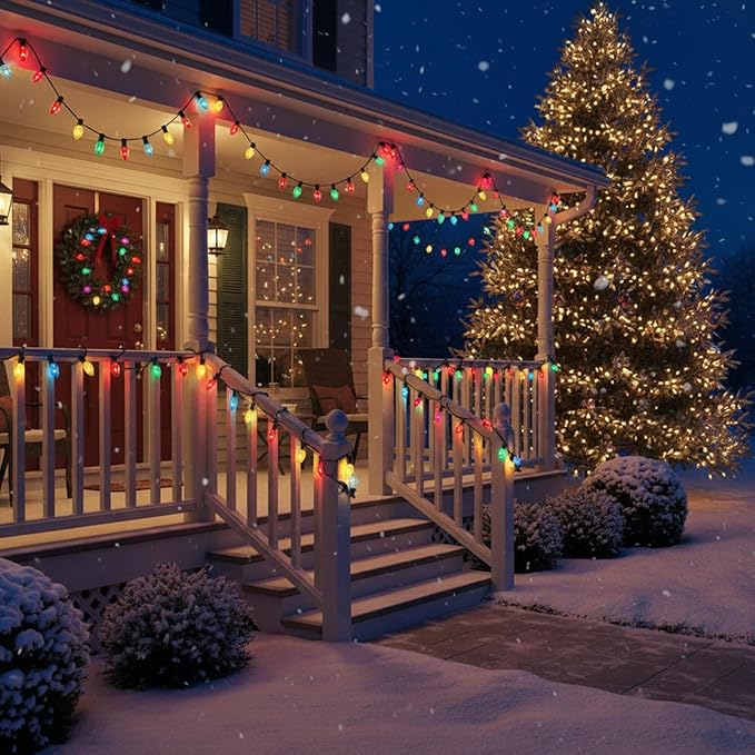 25 Pack C7 Replacement Christmas Light Bulbs, 5 Watt Multicolor Glass Bulbs for E12 Candelabra Base, Clear Incandescent Christmas Bulbs, UL Listed Indoor Outdoor Holiday String Light Replacements