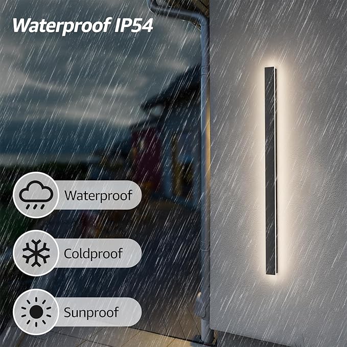 40inch Long Outdoor LED Wall Light 4000K Natural Light 30W Black Porch Light Acrylic Waterproof IP65 Exterior Wall Light Fixture for House Patio Porch Courtyard