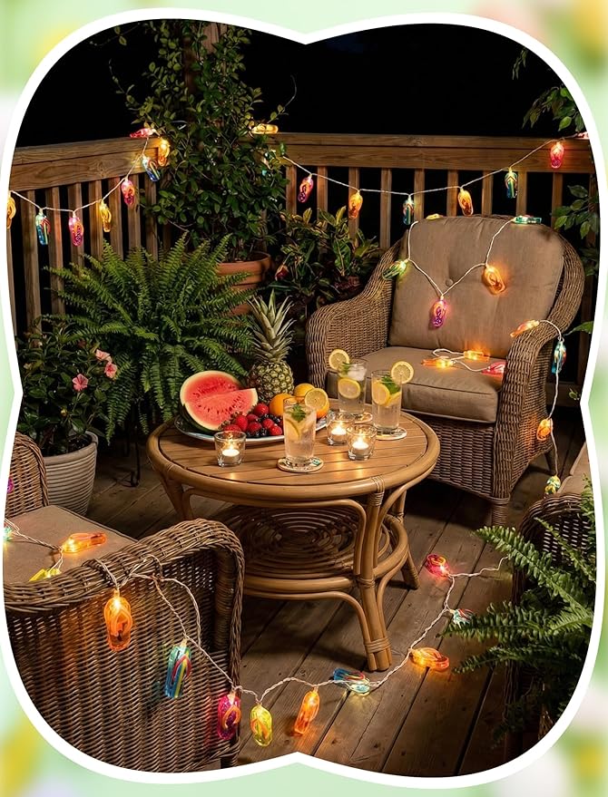 8.5Ft Tricolor Slipper String Lights, Summer Tropical Beach Party Decorations Lights with 10 LED Colorful Flip Flop Bulbs, Hanging Slipper Lights Waterproof for Home Camp Tent Holiday Party Decor