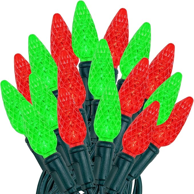 Novelty Lights 24FT 70 LED C6 LED Christmas Light String, Outdoor Christmas Tree Permanent Commercial Grade Decoration (Red/Green)