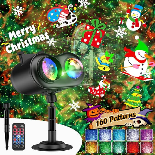 3 in 1 Christmas Projector Outdoor with Firefly & Ocean Wave Light, 160 HD Patterns Christmas Decor, 3D Dynamic Christmas Holiday Snowflake Projector Waterproof w/Timer for Outdoor Indoor Light Show