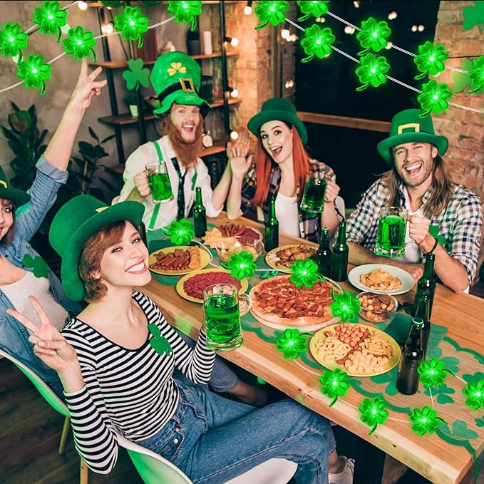 ZGWJ St Patricks Day Decorations Shamrocks String Lights Battery Operated, 2 Pack 50LED 16FT Waterproof Fairy Lights Lucky Clover Green for Bedroom,Party Decor,Green,2PCS