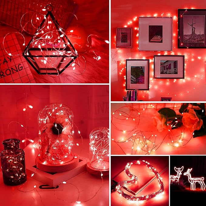 ZGWJ Fairy Lights Battery Operated, 12 Pack Red Twinkle String Lights 20 LED 7FT 3 Lighting Modes Waterproof for Bedroom, Halloween, Christmas, Party Indoor and Outdoor Decoration