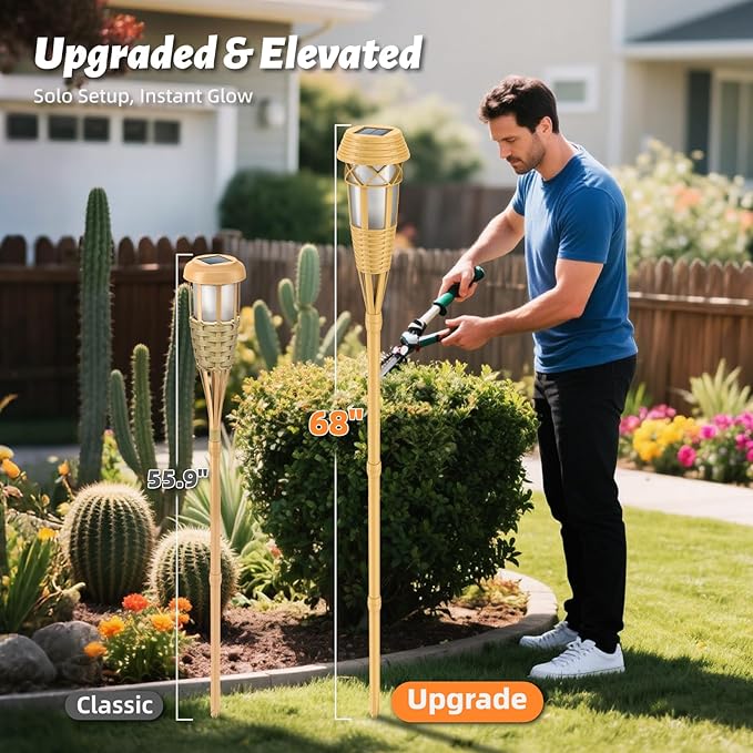Solar Outdoor Lights – Torches with Flickering Flame for Garden Decor, Waterproof Garden, Outdoor Patio & Pathway Yard Decorations with Flame Torches - 8 Pack