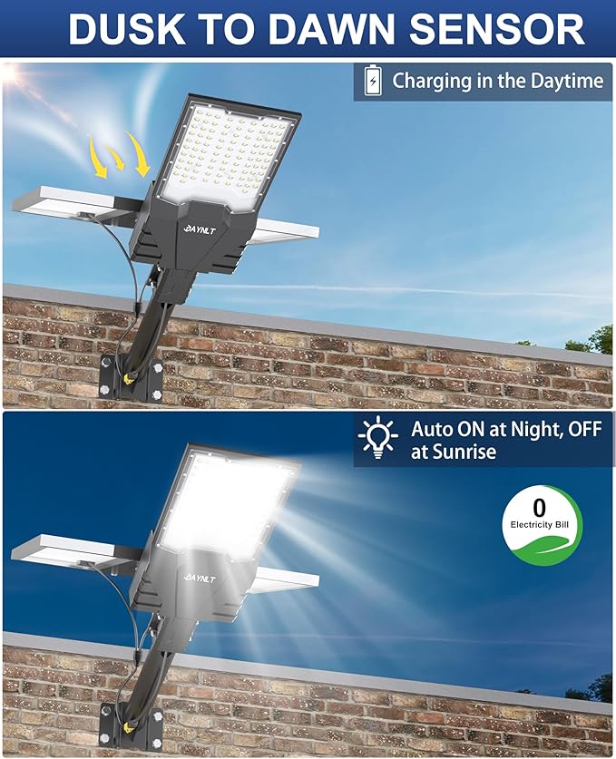 JAYNLT X-10000W Solar Street Lights Outdoor,6500K Ultra-Large Parking Lot Lights Commercial Dusk to Dawn,IP67 Industrial Grade Waterproof Solar Power Flood Security Lamps for Driveways,Yard