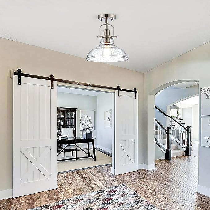 Modern Flush Mount Ceiling Light Fixture, < Bulb NOT Included> Brushed Nickel Finished with Clear Glass Shade, Farmhouse Light Fixture for Kitchen Island Entryway Porch Foyer Dining Room