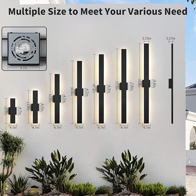 2 Pack 31.5 inch Modern LED Outdoor Wall Light, 3000K 4000K 5000K 10%-100% Dimmable Lights for Outside, IP65 Waterproof Exterior Long Wall Lights for House, Porch, Garage, Patio, Yard, Entrance Black