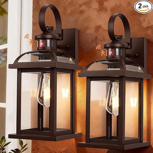 Motion Sensor Outdoor Lights Oil Rubbed Bronze Dusk to Dawn 2-Pack, Anti-Rust Exterior Light Fixtures IP65 Waterproof Front Porch Lights Brown Outdoor Sconces Wall Mounted 16 Inch