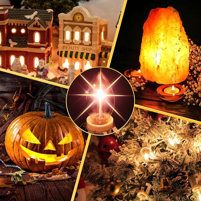 2 Pack Accessory Cord with 6 LED Light Bulb and Female Plug, 13.12ft C7 Lamp Village Cord with Fuse Wire, UL-588 Blow Mold Light for Halloween Pumpkin Christmas Village House Craft Decor
