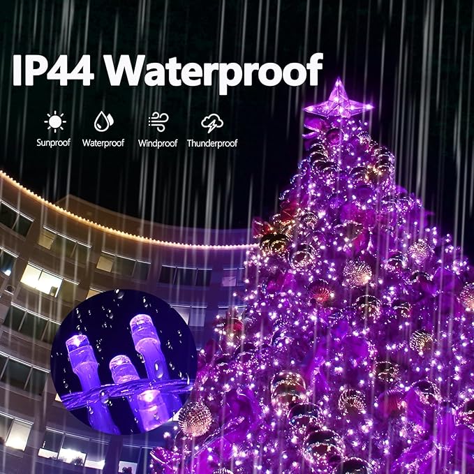 ILLUMINEW 300 Led Purple Outdoor String Lights, 108 Ft Halloween Decor with 8 Modes, Waterproof Plug in Fairy Lights for Bedroom Yard Wedding Room Decor
