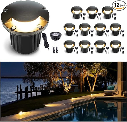 Gardenreet Solid Brass Well Light - Low Voltage 12V In-Ground All Weather LED Landscape Lighting, Replaceable Bulb Fixture, Antique Bronze for Backyard Patio Pathway with 2700K Warm White MR16 Bulb