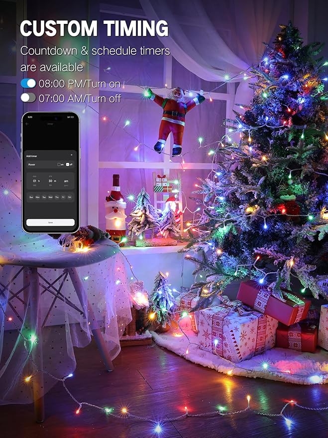 BrizLabs Smart Christmas Lights with App & Voice Control, 180ft 500 LED Warm White & Multicolor Color Changing String Lights, Dimmable Christmas Tree Light String Clear Wire for Xmas Tree Party Decor