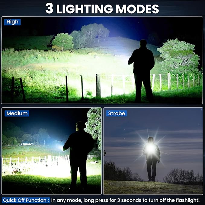 Rechargeable Led Flashlights High Lumens 3Pack, 99000 Lumen Super Bright Flash Light with 3 Modes & Adjustable 2 Beam, Brightest Waterproof Flashlight 15H Long Runtime for Hiking Camping