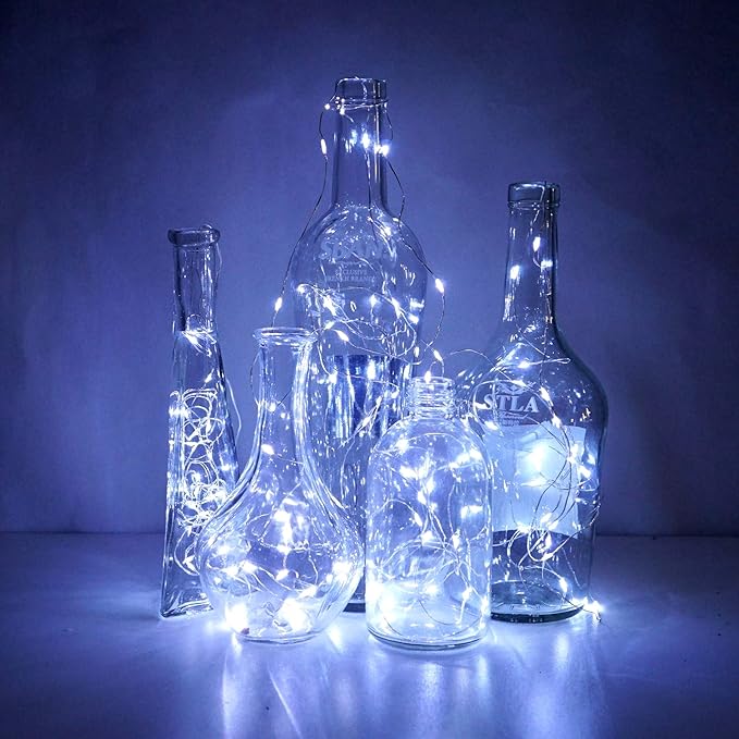 20 Pack Fairy Lights Battery Operated, 20 LED String Lights Mason Jar Lights, Waterproof Copper Wire Mini Lights String Firefly Light for Wedding, Table, Party, Christmas Decor (Cold White)